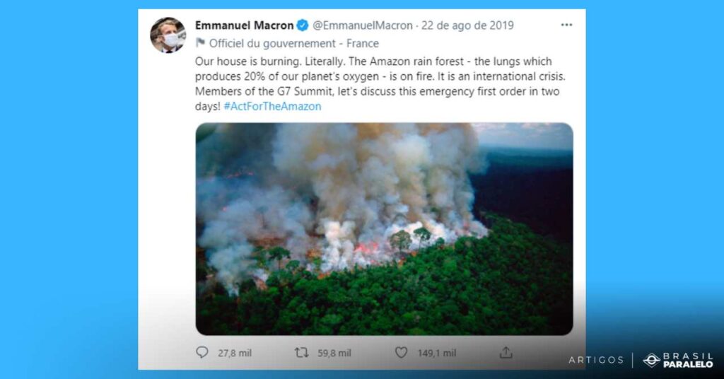presidente frances emannuel macron diz que a amazonia esta pegando fogo