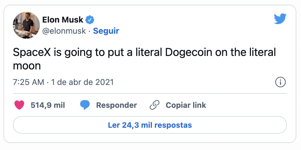 Elon Musk tweet sobre Dogecoin