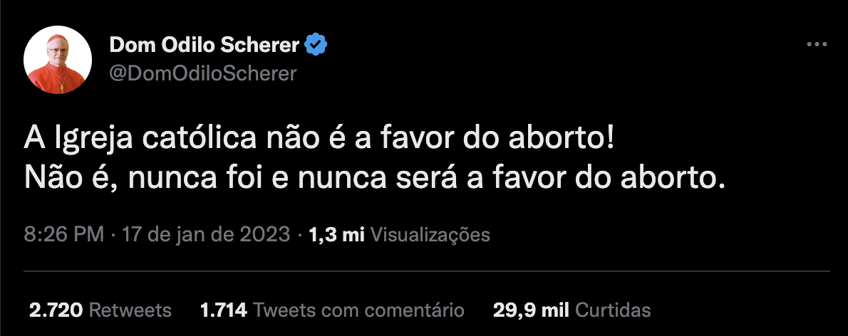tweet do cardeal de São Paulo contra o aborto
