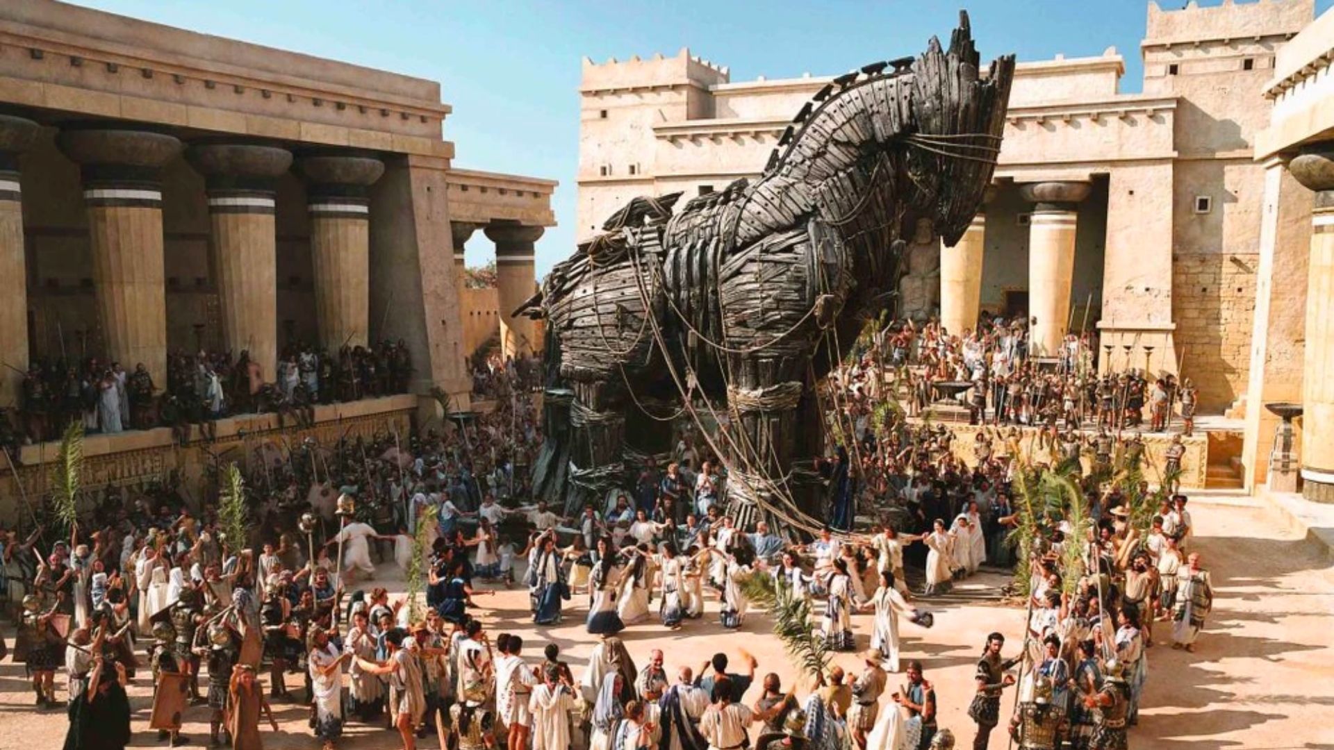 O icônico Cavalo de Tróia construído para a superprodução do filme