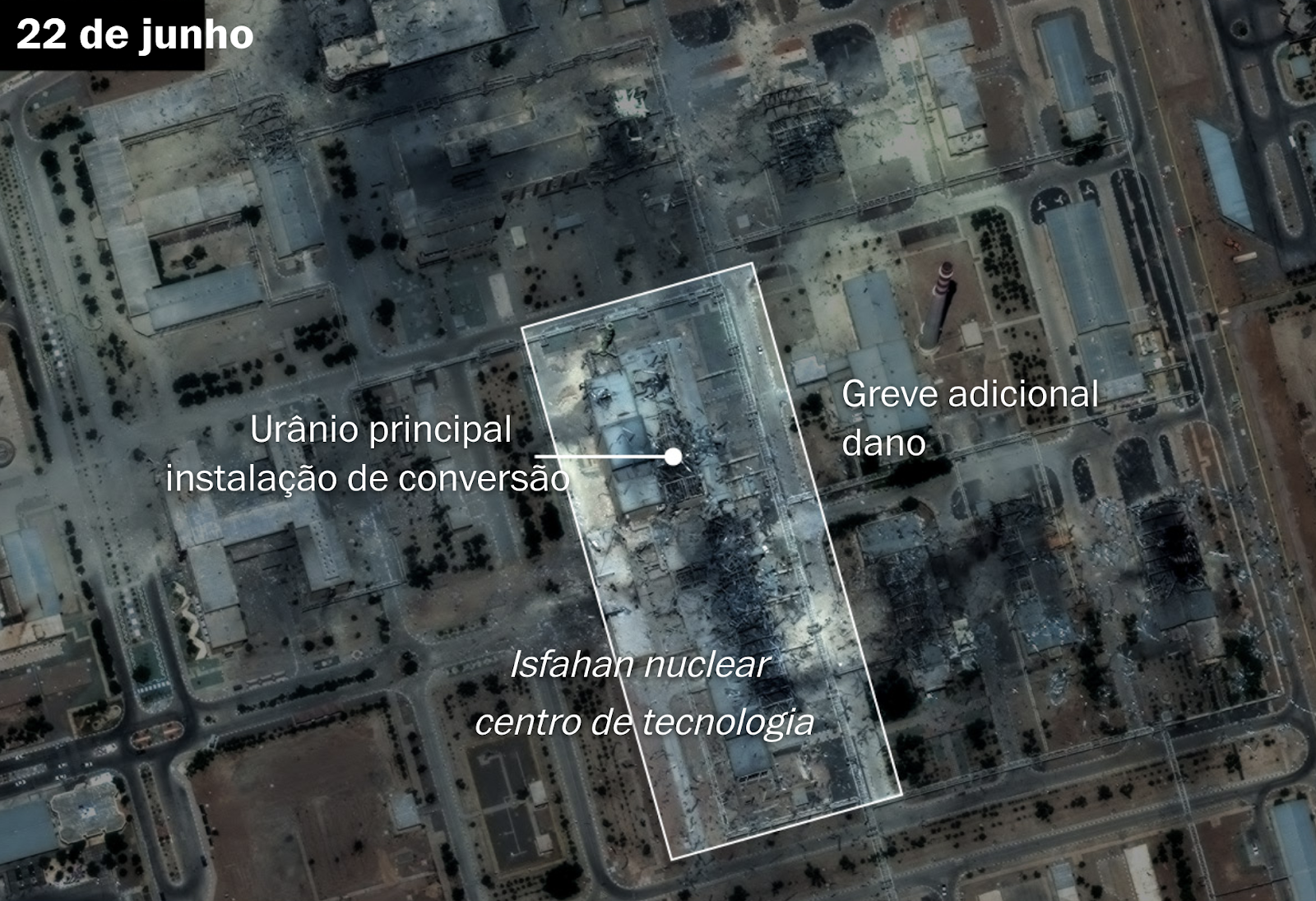 Usina nuclear de Isfahan. Imagem: Maxar, Instituto de Ciência e Segurança Internacional