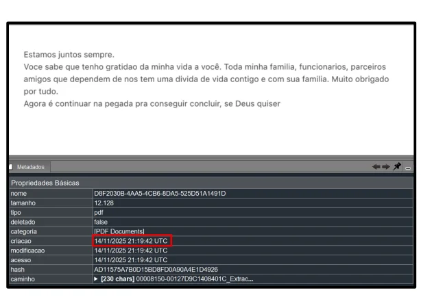Mensagem do Bloco de Notas de Daniel Vorcaro