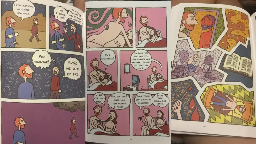 Trechos da história em que o artista faz sexo e em alucinações.