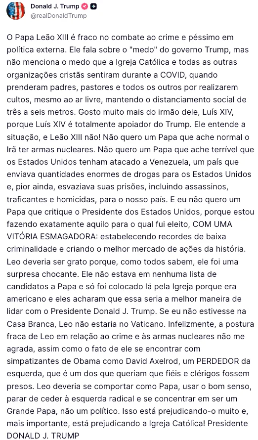 Postagem de Donald Trump