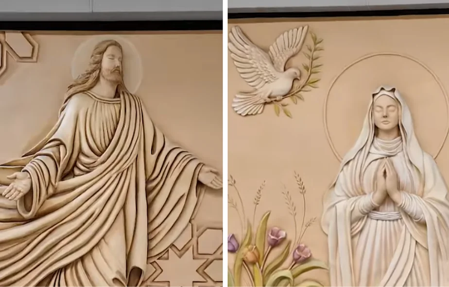 Arte representando jesus e Maria dentro da estação de metrô de Maryam Moghaddas (santa maria) em Teerã